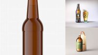 5195+ Amber Glass Bottle with Light Beer PSD Mockup Easy-to-Edit Photoshop Freebie