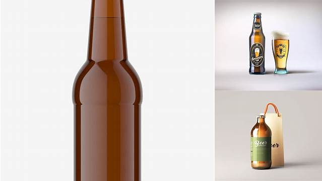 5195+ Amber Glass Bottle with Light Beer PSD Mockup Easy-to-Edit Photoshop Freebie