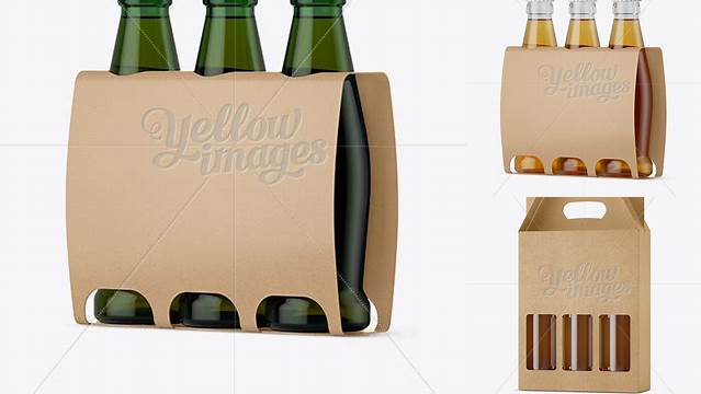 5199+ Kraft Paper 3 Pack Light Green Bottle Carrier PSD Mockup Halfside View Creative Layered Mockup Freebie