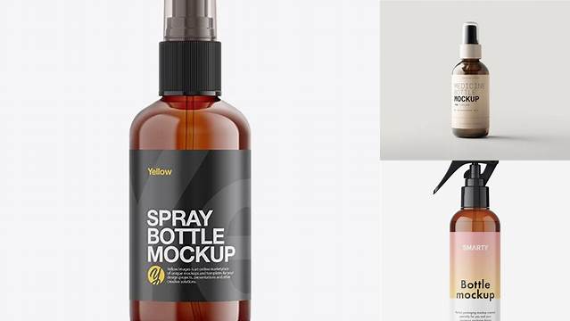 5202+ Amber Spray Bottle with Matte Paper Box PSD Mockup Smart Editable Design Mockup