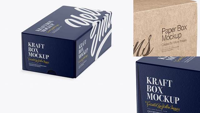 5204+ Glossy Kraft Paper Box PSD Mockup Half Side View High-Angle Shot Smart Editable Design Mockup