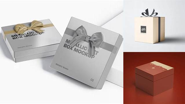 5204+ Metallic Gift Box PSD Mockup Editable Design PSD File