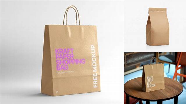 5205+ Stitched Kraft Paper Bag PSD Mockup Halfside View Free Downloadable Graphic Resource