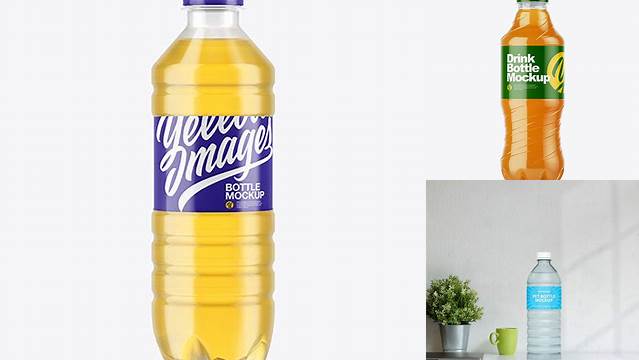 5211+ Clear PET Bottle With Yellow Drink PSD Mockup Custom Mockup PSD for Free