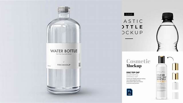 5214+ Clear Glass Bottle PSD Mockup Front View Easy Editable