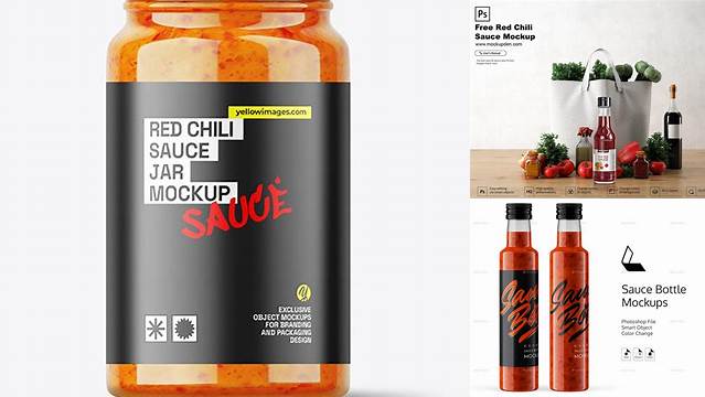 5218+ Chilli Sauce Jar PSD Mockup Editable Graphic Free PSD