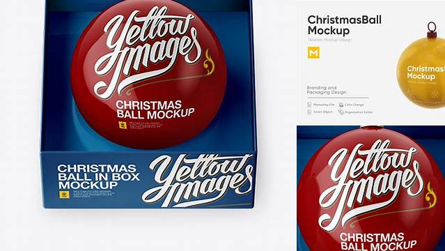 5220+ Glossy Christmas Ball in Paper Box PSD Mockup High-Angle Shot Premium Free Mockup PSD