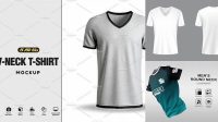 5220+ Women`s V-Neck T-Shirt PSD Mockup Front Half Side View Fully Editable PSD Template