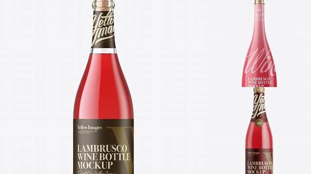 5224+ Lambrusco Bottle with Pink Wine PSD Mockup Elegant Photoshop Mockup