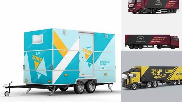 5225+ ?ement Trailer PSD Mockup Side View Editable and Customizable PSD