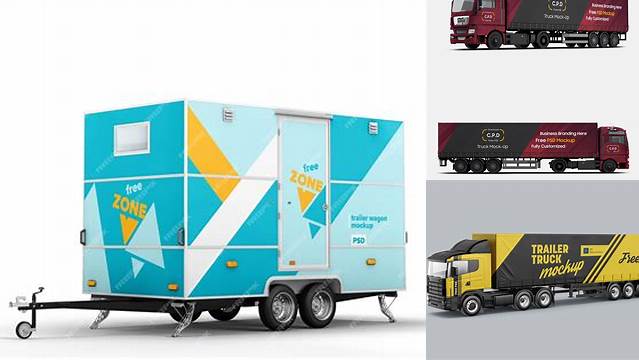 5225+ ?ement Trailer PSD Mockup Side View Editable and Customizable PSD