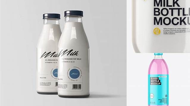 5231+ 500ml Glear Glass Bottle With Milk PSD Mockup Creative Photoshop Resources