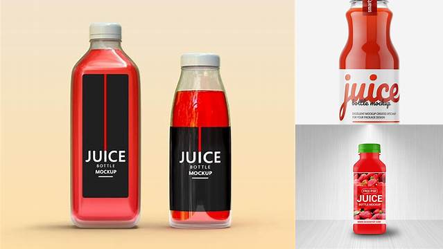 5233+ Square Tomato Juice Bottle PSD Mockup Front View Custom Mockup PSD for Free