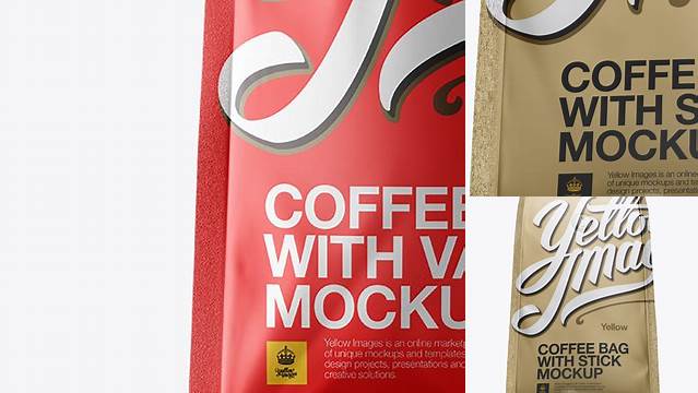 5236+ Matte Metallic Coffee Bag With Valve PSD Mockup Hero Shot Best for Showcase