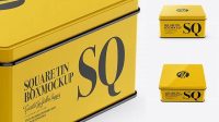 5240+ Glossy Square Tin Box PSD Mockup High-Angle Shot Versatile Photoshop Freebie