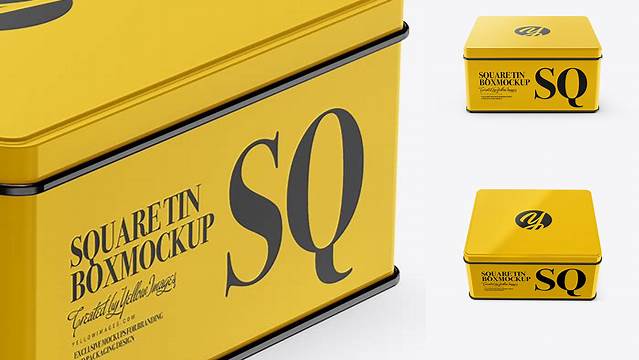 5240+ Glossy Square Tin Box PSD Mockup High-Angle Shot Versatile Photoshop Freebie