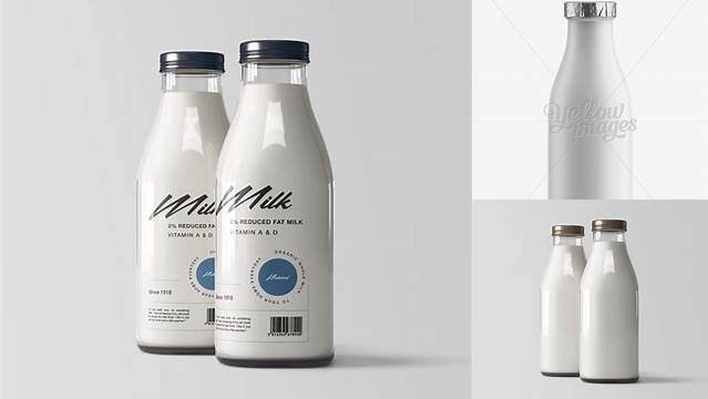 5242+ Milk Bottle with Foil Lid PSD Mockup Creative Digital PSD Download