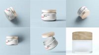 5244+ Frosted Glass Cosmetic Jar with Wooden Lid PSD Mockup Creative Digital PSD Download