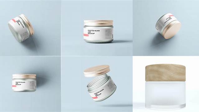 5244+ Frosted Glass Cosmetic Jar with Wooden Lid PSD Mockup Creative Digital PSD Download