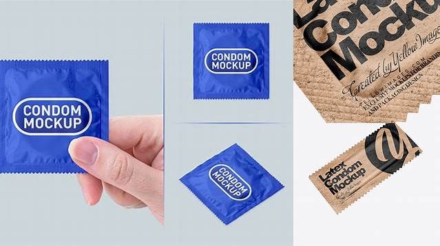 5248+ Kraft Paper Condom Packaging PSD Mockup Half Side View Exclusive Free Photoshop Mockup