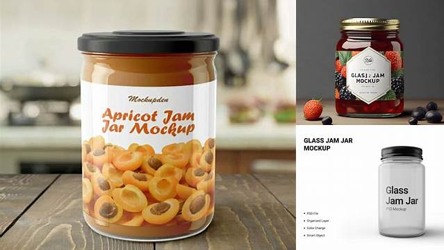 5251+ Glass Jar with Apricot Jam PSD Mockup Versatile PSD Mockup File