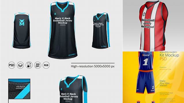 5252+ Basketball Kit with V-Neck Tank Top PSD Mockup / Side View Advanced Free Graphic Template