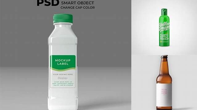 5254+ Glossy Plastic Bottle with Label PSD Mockup Easy-to-Edit PSD