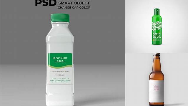 5254+ Glossy Plastic Bottle with Label PSD Mockup Easy-to-Edit PSD