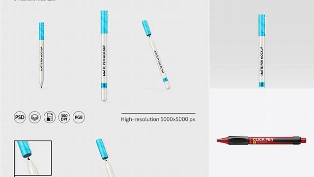 5255+ Matte Click Pen PSD Mockup Top View Smart Editable Design Mockup