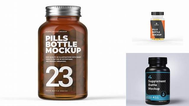 5256+ Blue Glass Bottle With Pills PSD Mockup Creative Layered Mockup Freebie