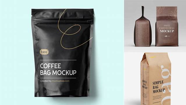 5259+ Matte Kraft Coffee Bag With Label PSD Mockup Half Side View Mockup PSD Free Download