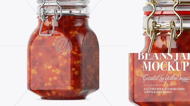 5260+ 900ml Mexican Beans Glass Jar with Clamp Lid PSD Mockup Half Side View Creative Design PSD Free Download