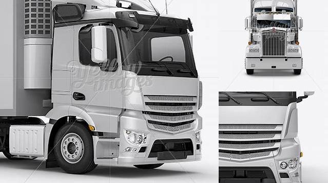 5261+ Refrigerator Truck HQ PSD Mockup Front View Premium Free Graphic Resource