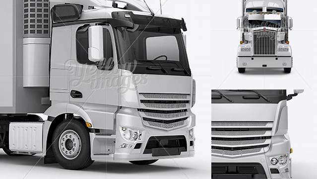 5261+ Refrigerator Truck HQ PSD Mockup Front View Premium Free Graphic Resource