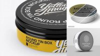 5262+ Glossy Round Tin Box PSD Mockup Front View High-Angle Shot Customizable Design Files