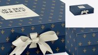 5268+ Matte Gift Box With Bow PSD Mockup Half Side View High-Angle Shot Easy-to-Use PSD Template