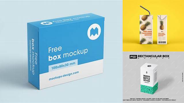 527+ 250ml Box PSD Mockup Half-Side View Unique and Creative Free PSD File