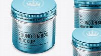 5274+ 50ml Metallic Round Tin Box PSD Mockup High-Angle Shot Exclusive PSD Design Freebie