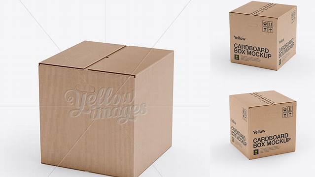 5274+ Corrugated Fiberboard Box Mock-Up 25° Angle Front View High-Angle Shot Editable and Customizable PSD