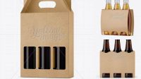 5279+ Kraft Paper 3 Pack Amber Bottle Carrier PSD Mockup Halfside View High-Angle Shot Free Professional PSD Download