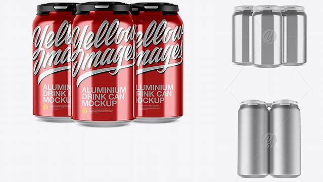 5279+ Pack of 3 Metallic Cans with Plastic Holder PSD Mockup Front View Exclusive Editable PSD File