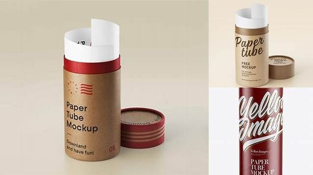 5282+ Glossy Paper Tube PSD Mockup Front View Layered Photoshop Template