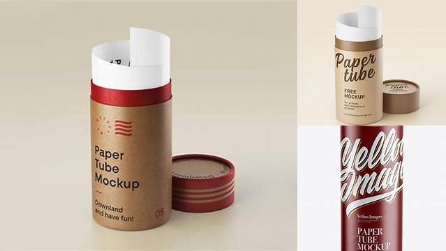 5282+ Glossy Paper Tube PSD Mockup Front View Layered Photoshop Template