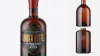 5283+ Amber Glass Bottle with Wooden Cap & Wax PSD Mockup Smart PNG Image