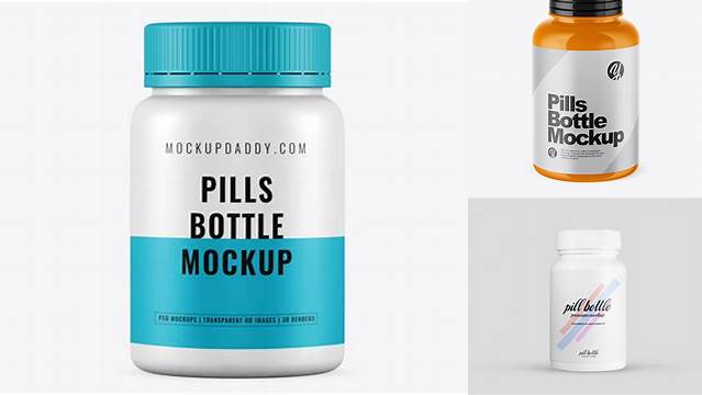 5284+ Glossy Pills Bottle PSD Mockup High-Angle Shot Editable Mockup PSD