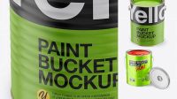 5287+ Opened Paint Bucket with Matte Label PSD Mockup Front View High Angle Shot Professional PSD Mockup