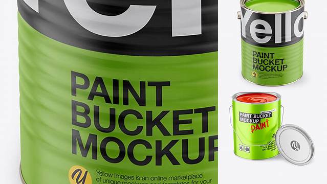 5287+ Opened Paint Bucket with Matte Label PSD Mockup Front View High Angle Shot Professional PSD Mockup