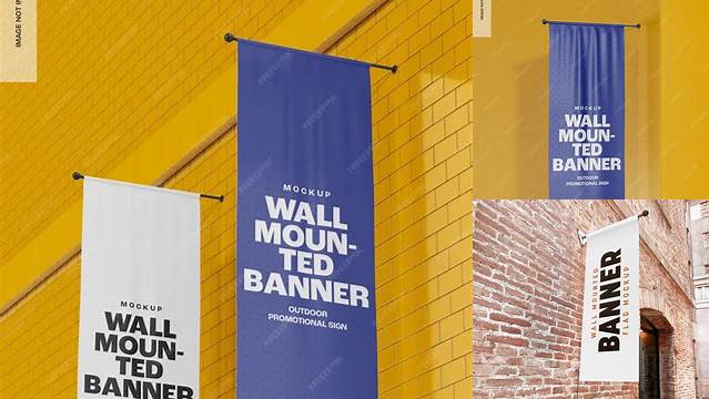 529+ Wall Mounted Banner PSD Mockup Low-Angle Shot Download Now High-Quality PSD Template