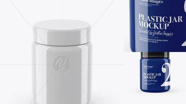 5293+ 250ml Glossy Plastic Jar PSD Mockup High-Angle Shot High-Quality Creative PSD