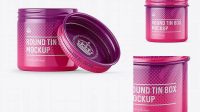 5294+ 50ml Round Tin Box with Glossy Finish PSD Mockup Front View Free PSD for Designers